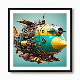 Steampunk Flying Machine Cubism Style Art Print