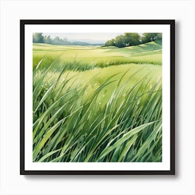 Watercolor Of A Green Field Art Print