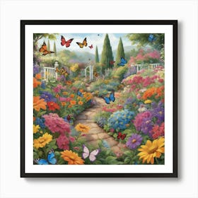 Butterfly Garden Paintings Art Print 2 Art Print