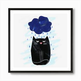 Black Cat In The Rain Art Print