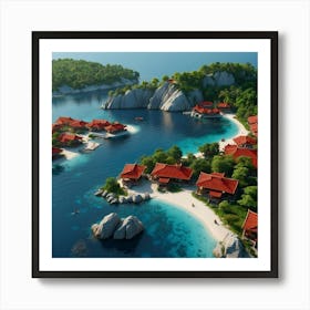 Default A Island With Redroofed Buildings Trees And A Body Of 1 ١ Art Print