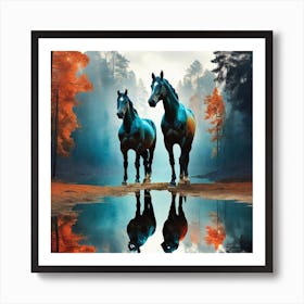 Two Horses In The Forest Art Print