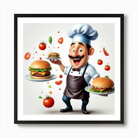 Chef Holding Burgers 1 Art Print