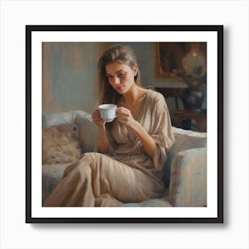 Woman With A Cup Of Coffee Art Print