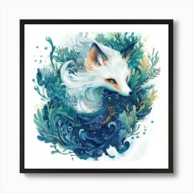 Fox In The Water Art Print