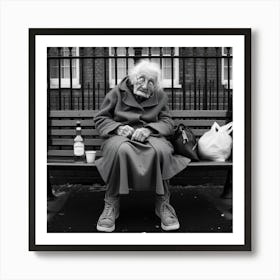 Old Lady On A Bench Art Print