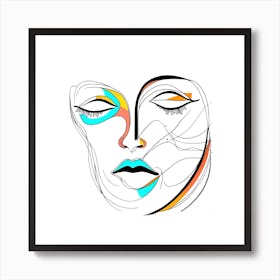 Face Of A Woman Line Art Art Print
