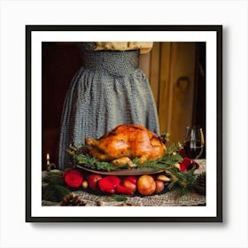 Firefly Vintage, Dress, Roasted, Turkey, Platter, Fruits, Pine, Cones, Garnish, Feast, Holiday, Than Art Print