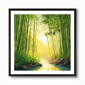 A Stream In A Bamboo Forest At Sun Rise Square Composition 350 Art Print