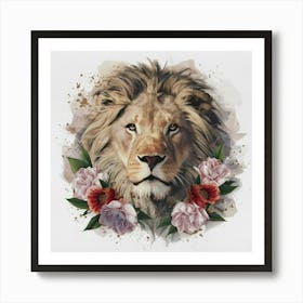 Lion With Flowers 4 Art Print