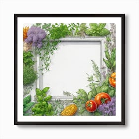 Frame Created From Herbs On Edges And Nothing In Middle Ultra Hd Realistic Vivid Colors Highly D (6) Art Print