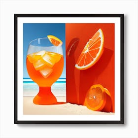 Orange Drink On The Beach Art Print