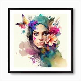 Watercolor Floral Arabian Woman  #10 Art Print