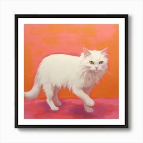 White Cat on Orange Art Print