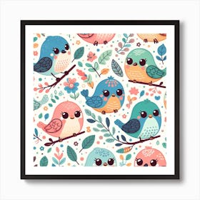 Cute Birds Seamless Pattern 2 Art Print