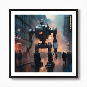 Robot On A City Street 2 Art Print