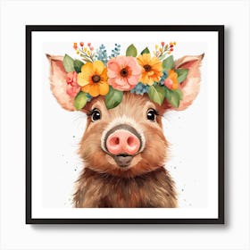 Floral Baby Boar Nursery Illustration (17) Art Print