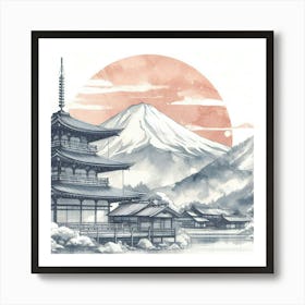 Fuji, watercolour Art Print