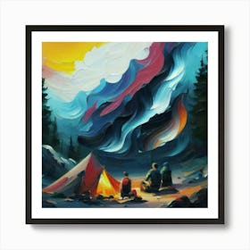 People camping in the middle of the mountains oil painting abstract painting art 6 Art Print