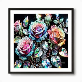 Roses Metal Leaves Art Print