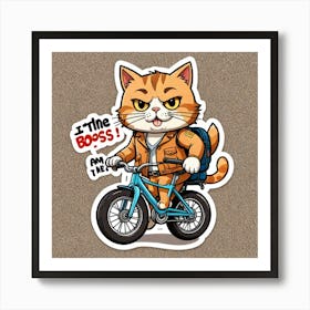 Sticker Of Cartoon Cat Drive A Bike And Saying The Text I Am The Boss Art Print