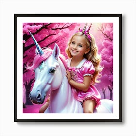 Girl Unicorn Pink Fantasy Child Magical Vibrant Joyful Playful Dreamy Magical Whimsical (4) Art Print