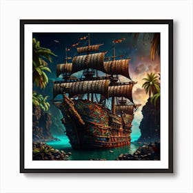 Pirate Ship In The Ocean Affiche