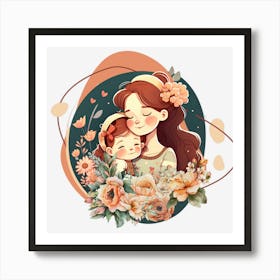 Mom And Baby Clipart.Mother's Day. The perfect gift. The special gift. A distinctive work of art that expresses love and affection for the mother. Give it as a gift to the mother.1 Art Print