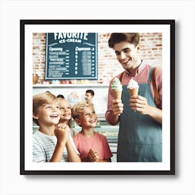 Happy Family In Ice Cream Shop Art Print