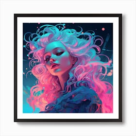 Girl With Pink Hair Art Print