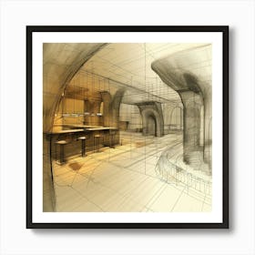 Sketch Of A Kitchen Art Print