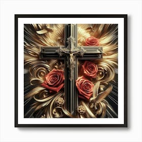 Cross With Roses 7 Art Print