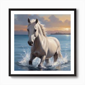 White Horse In The Sea Art Print