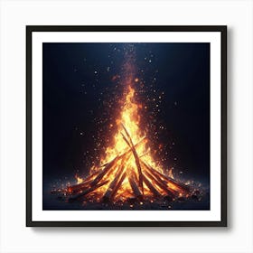 Fire On Black Background 1 Art Print