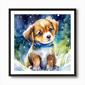 Puppy In The Snow Art Print