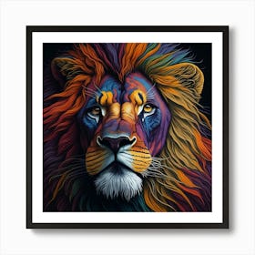 Multi Coloured Lion's Face Art Print