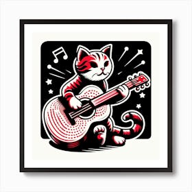 Cat Playing Guitar 1 Art Print