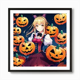 sexy anime girl with pumpkins 3 Art Print