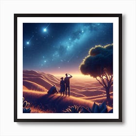 Two People Looking At The Stars Art Print