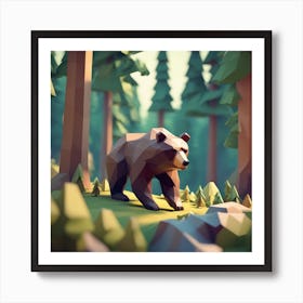 Low Poly Bear In The Forest 1 Art Print