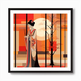 Geisha Woman In Kimono Art Print