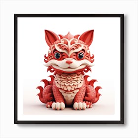 Cute Dragon Red in Origami Art Print