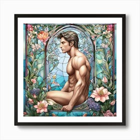 Naked Man In Stained Glass Art Print