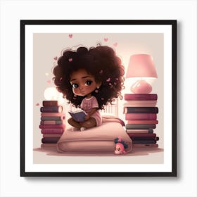 Little Black Girl Reading Póster