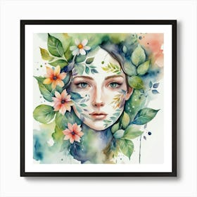 Watercolor Of A Woman With Flowers 5 Art Print