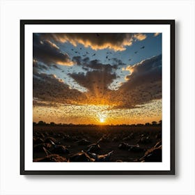 The Freedom of Birds Soaring Against the Warm Sun, Their Shadows Painting the Landscape Below Poster