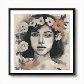Portrait Of A Girl With Flowers 1 Art Print