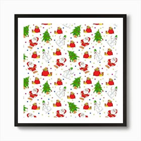 Christmas Pattern Trees Santa Art Print