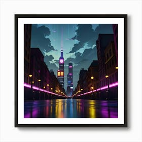 Radiant Streets A Modern Metropolis at Night Art Print