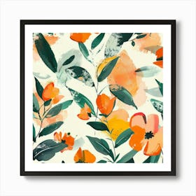 Orange Floral Pattern 1 Art Print